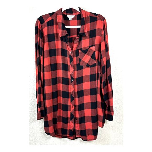 1X Plaid Flannel Shirt Bundle Red Black Check Lace Up Grunge Tops Plus retro - Picture 6 of 10